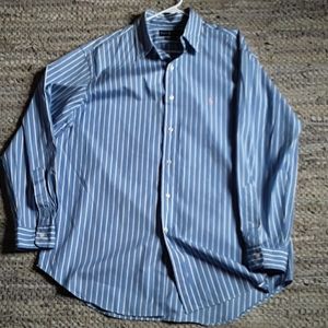 Blue and white striped Polo Dress shirt